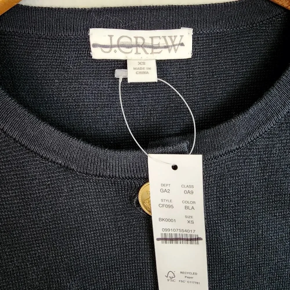 J. Crew Giselle Sweater Blazer in Black Gold Crest Buttons NWT Size XS CF095